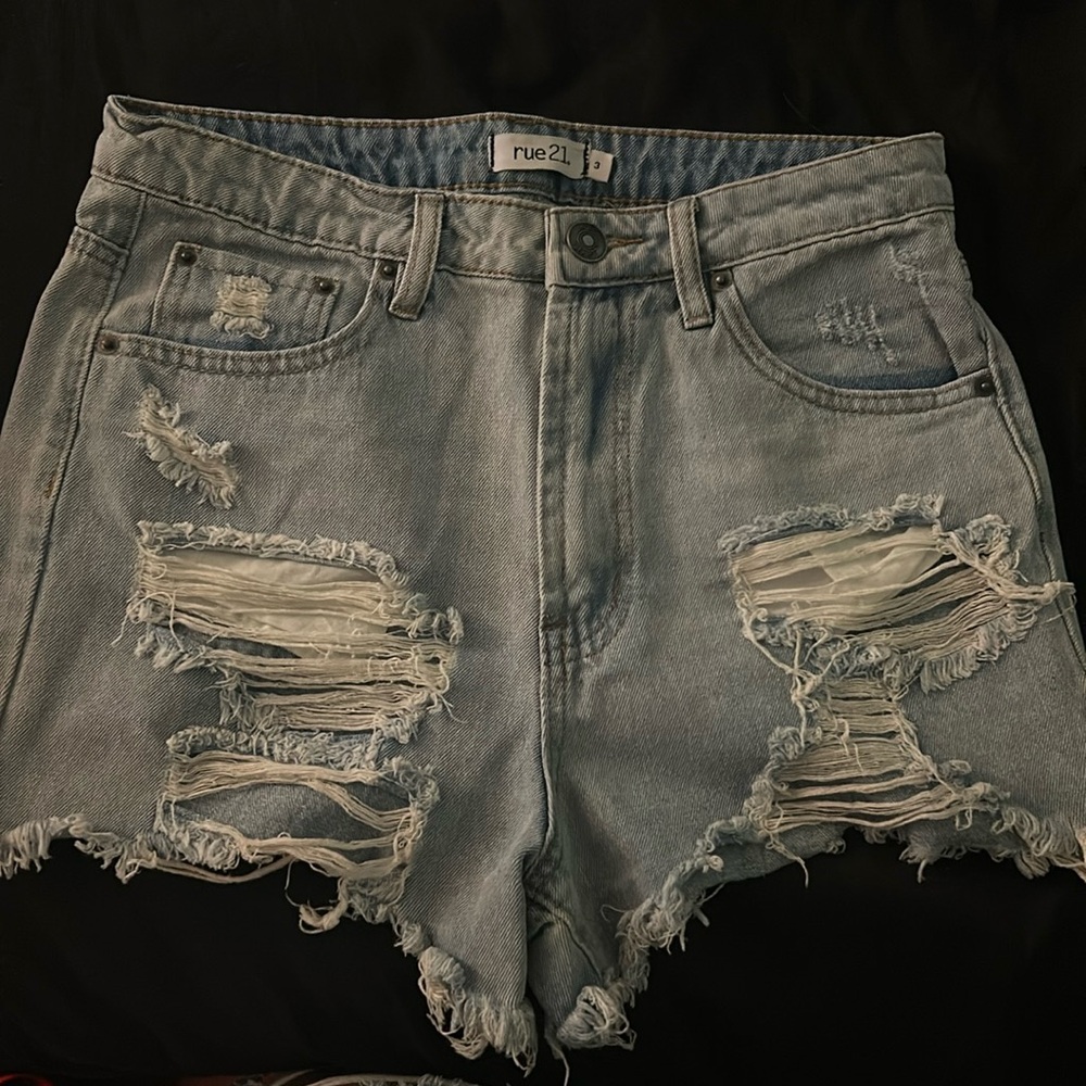 Distressed denim mini shorts